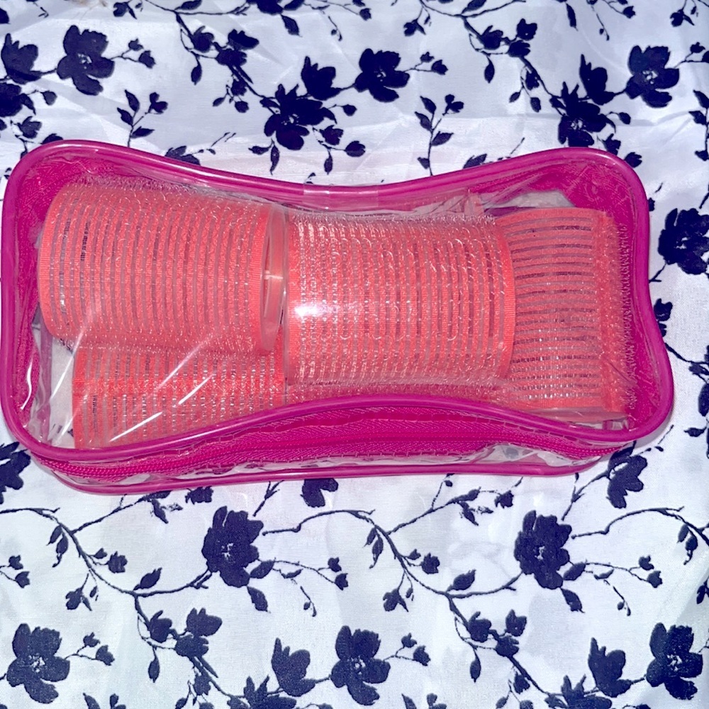 6 pink self holding rollers& 1 thin yellow self holding roller